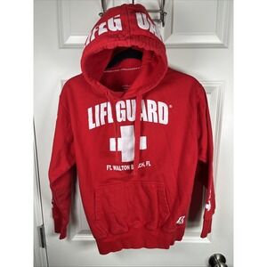 Lifeguard Ft. Walton Beach FL Hoodie‎ Red Graphic Pullover Sweatshirt Medium